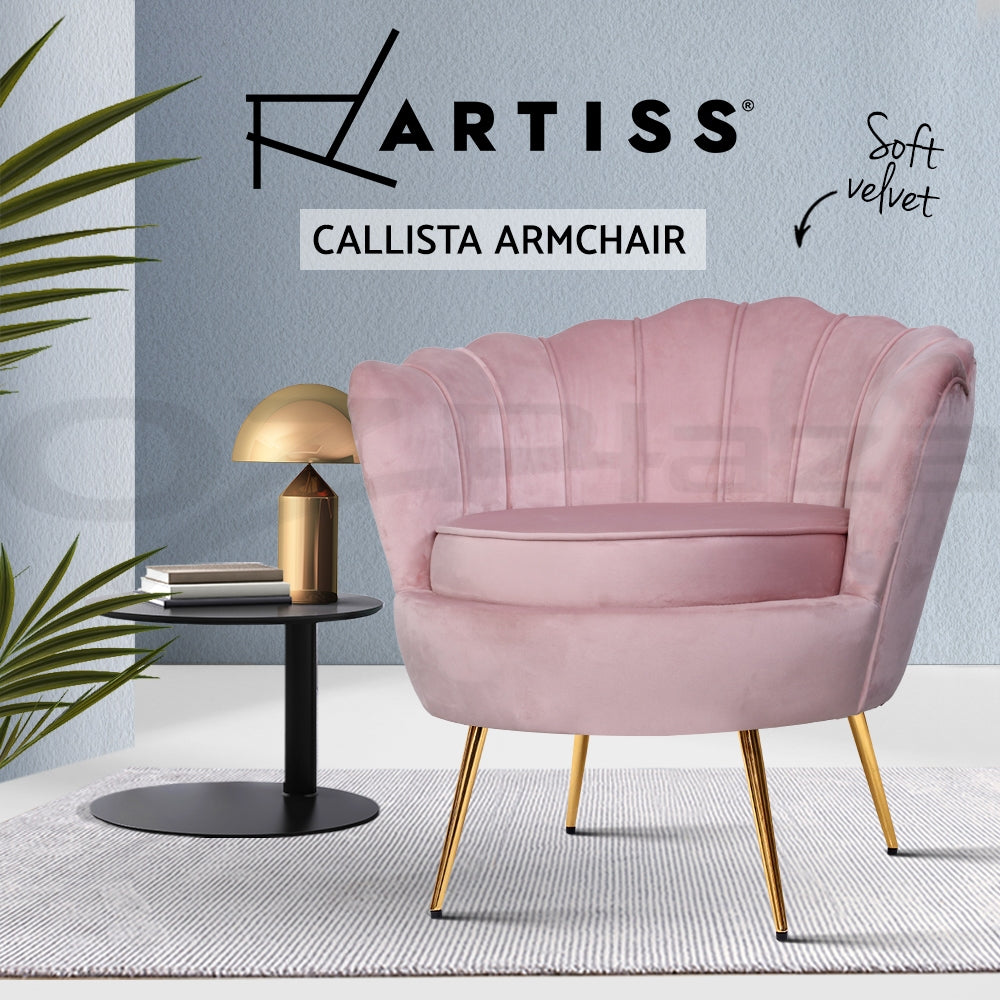 Artiss Armchair Lounge Chair Accent Armchairs Retro Single Sofa Velvet Seat