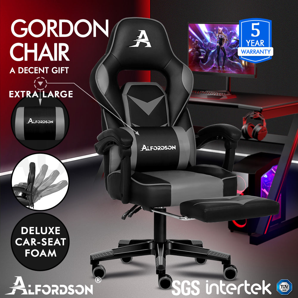 ALFORDSON Gaming Chair Office Racing Executive Footrest Computer Seat PU Leather