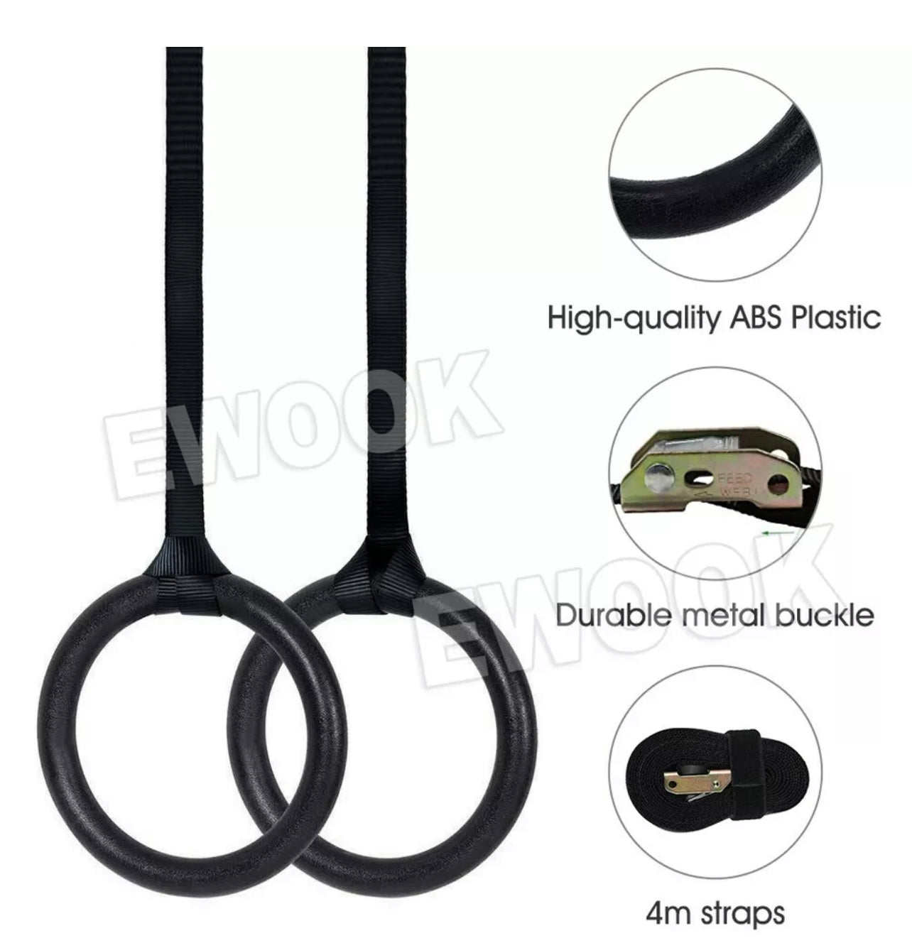 Gymnastic Rings Pair Gym Hoop Crossfit Exercise Fitness Home Ab Workout Dip New