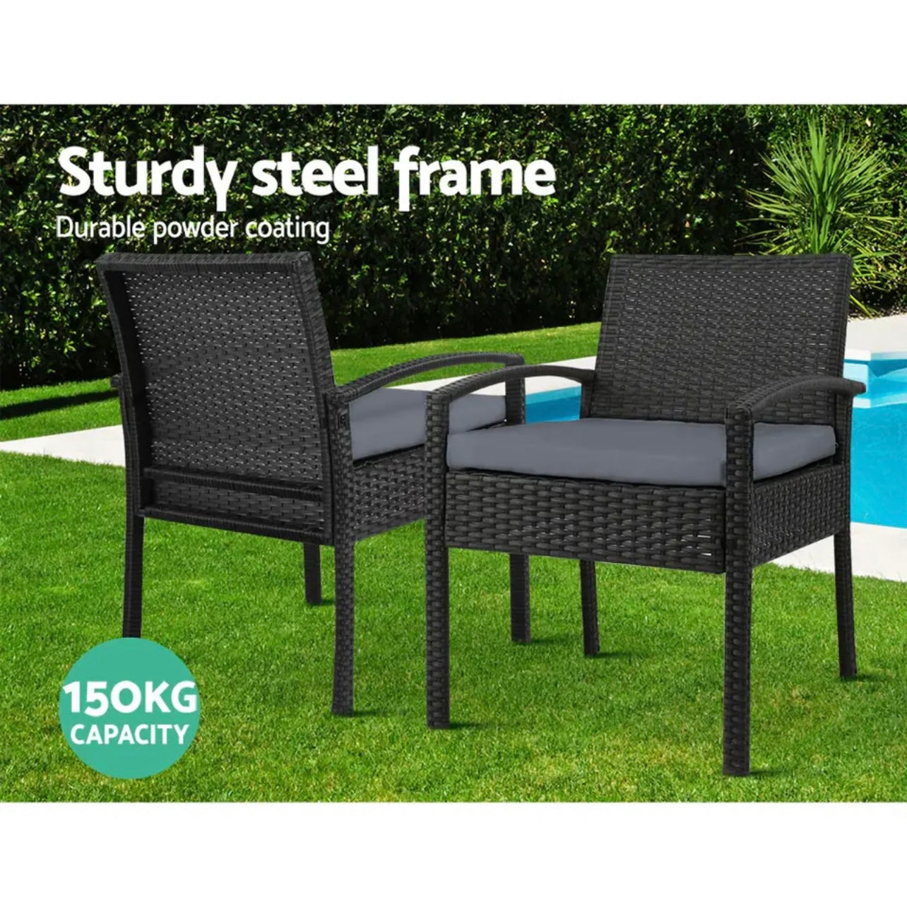 Gardeon Outdoor Furniture Dining Chairs Wicker Garden Patio Cushion Black