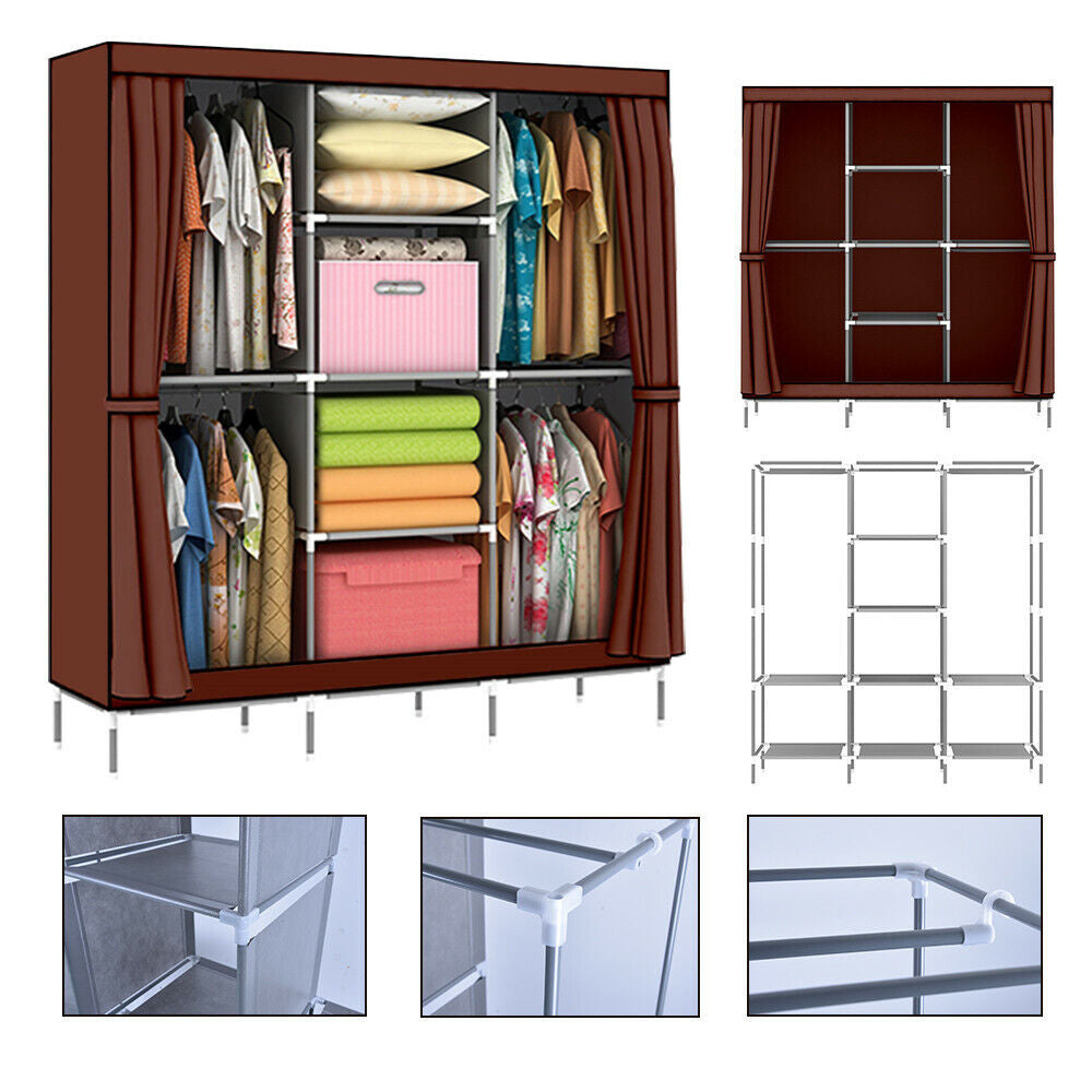 Large Portable Clothes Closet Canvas Wardrobe Storage Organizer with Shelves AU