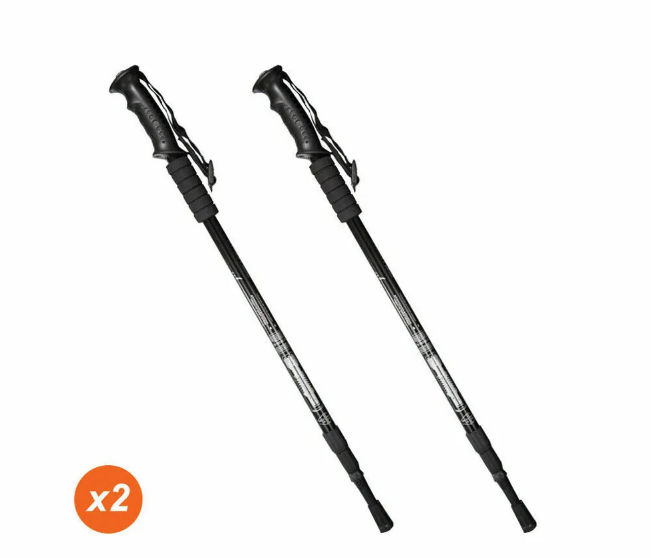 2x New Hiking Trekking Poles Walking Stick Adjustable Camping Black Lightweight