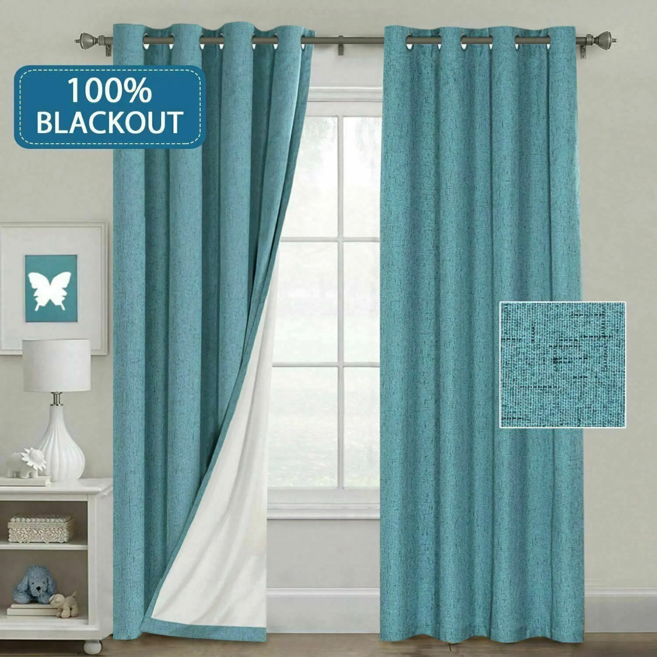 2x 100% Blackout Curtains Pair Rich Linen Textured Curtain Draperies for Bedroom