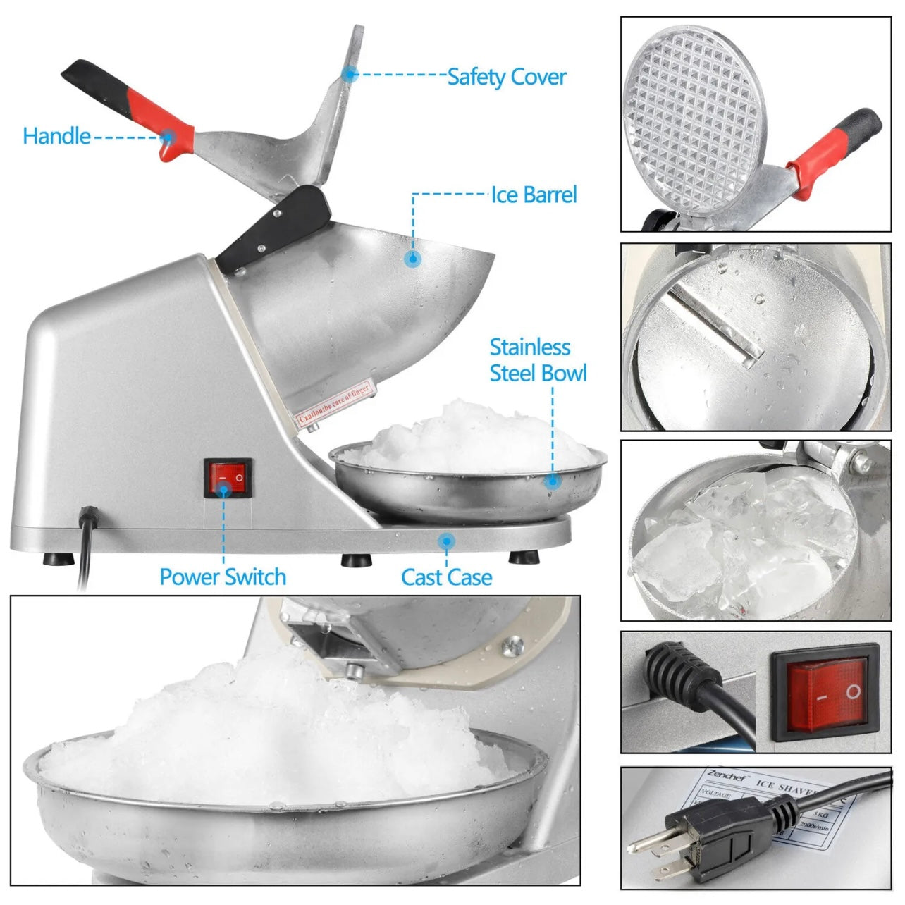 Electric Ice Crusher Shaver Machine Commercial Snow Cone Maker 2200R/min 500W