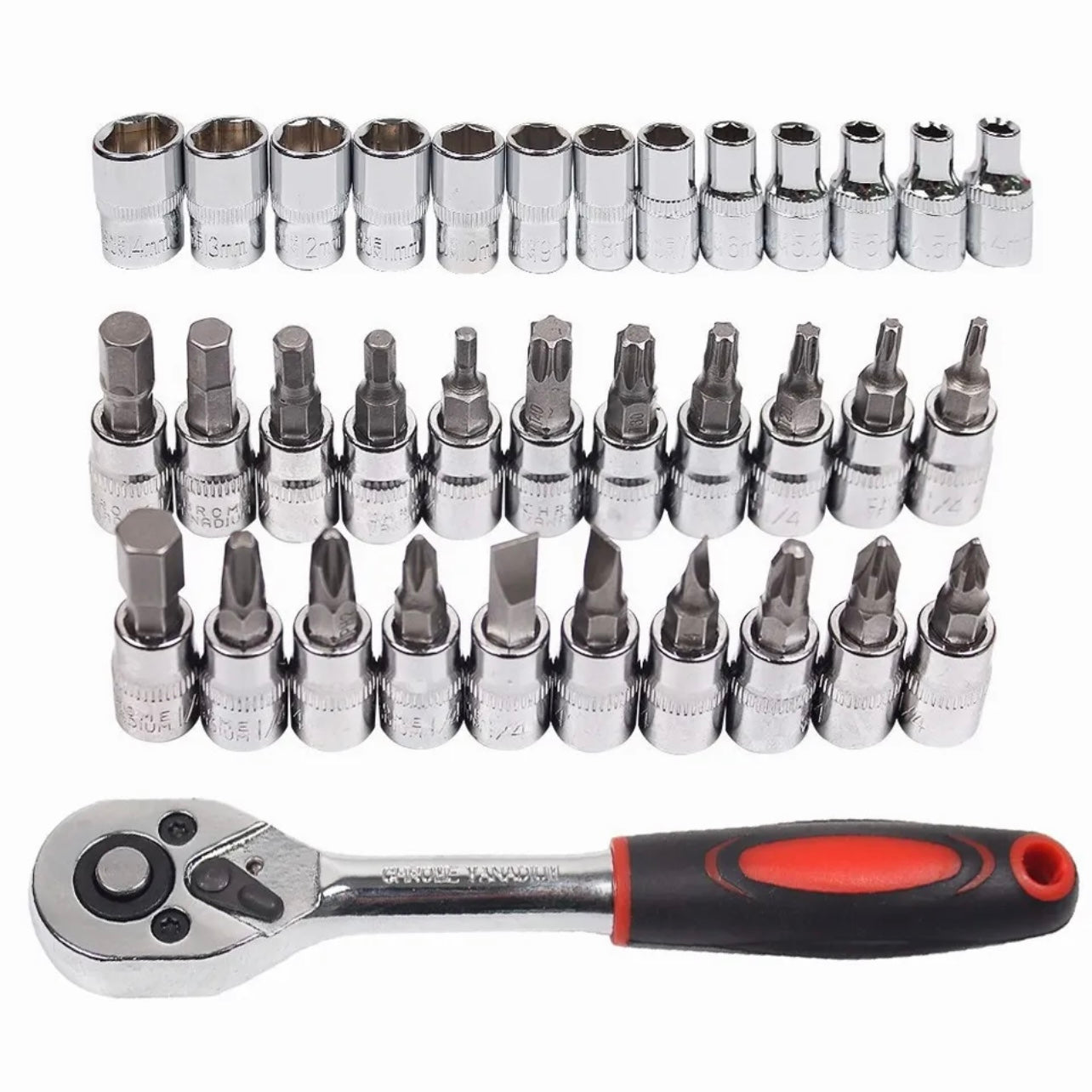 46pcs Socket Wrench Set CRV 1/4" Drive Metric Flexiable Extension Bar Truck Case