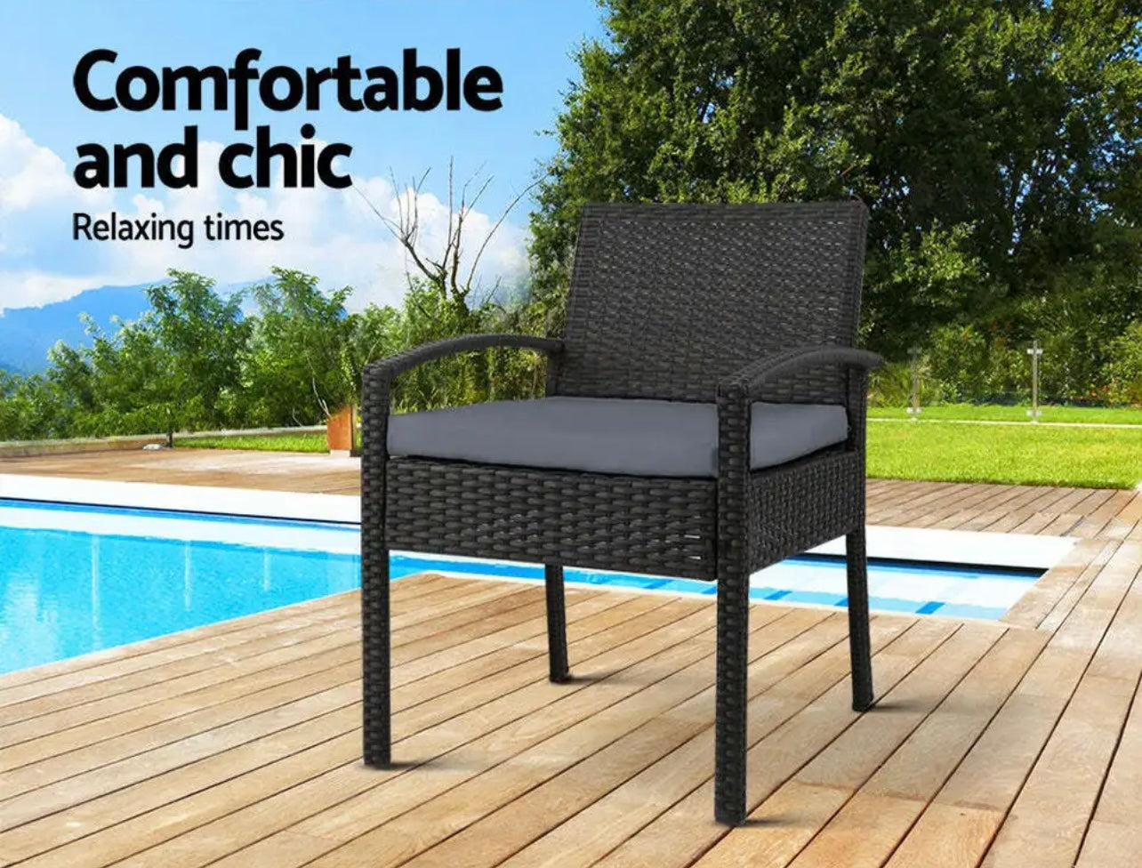 Gardeon Outdoor Furniture Dining Chairs Wicker Garden Patio Cushion Black