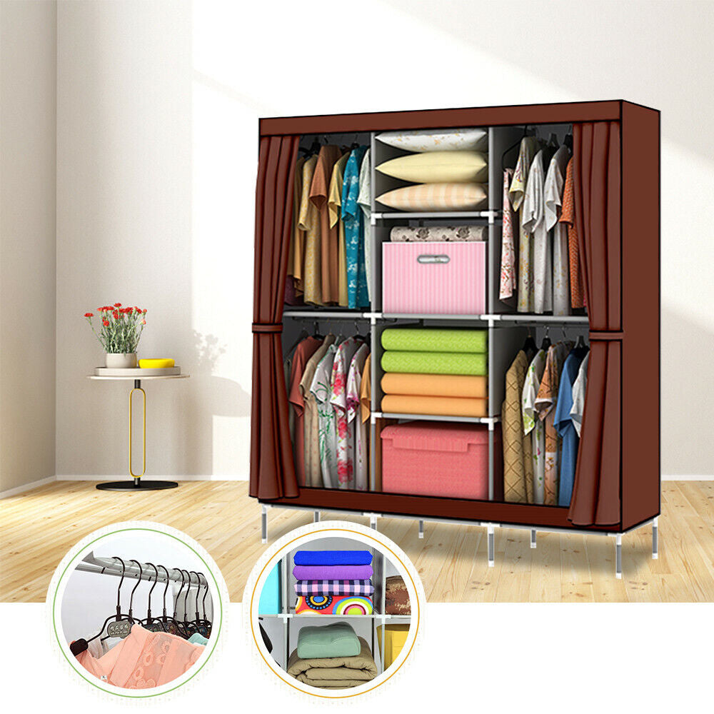 Large Portable Clothes Closet Canvas Wardrobe Storage Organizer with Shelves AU