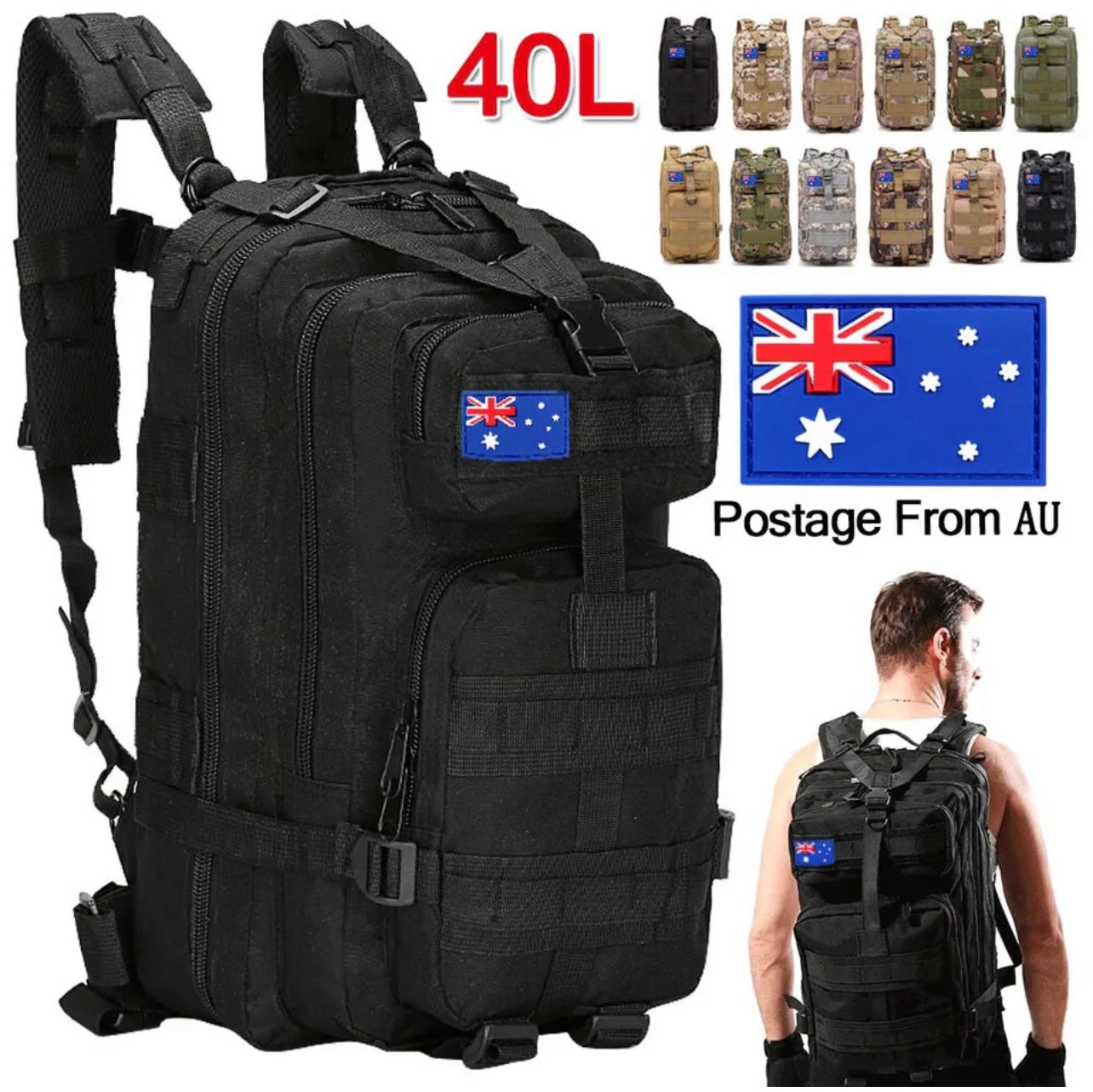 40L Hiking Military Tactical Rucksack Camping Backpack Bag Cycling Outdoor