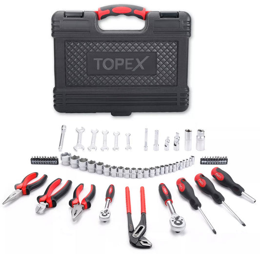 TOPEX 65-Piece Household Hand Tool Set Home Auto Repair Kit Premium Quality