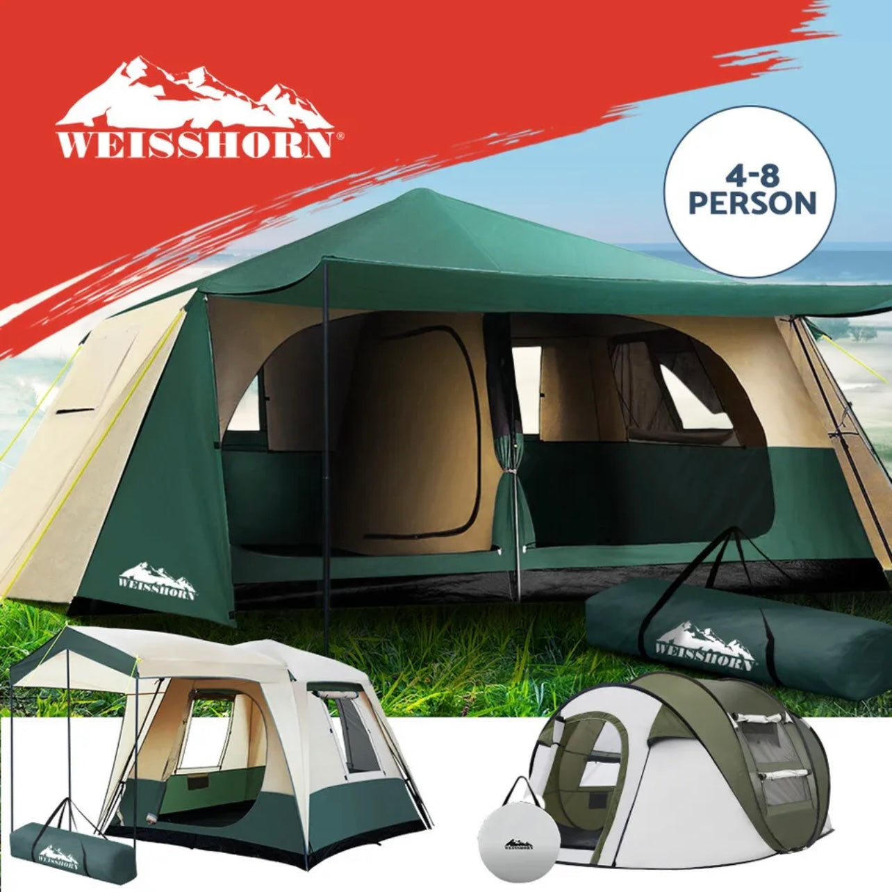 Weisshorn Instant Up Camping Tent Pop up Tents Family Hiking Dome 4-8 Persons