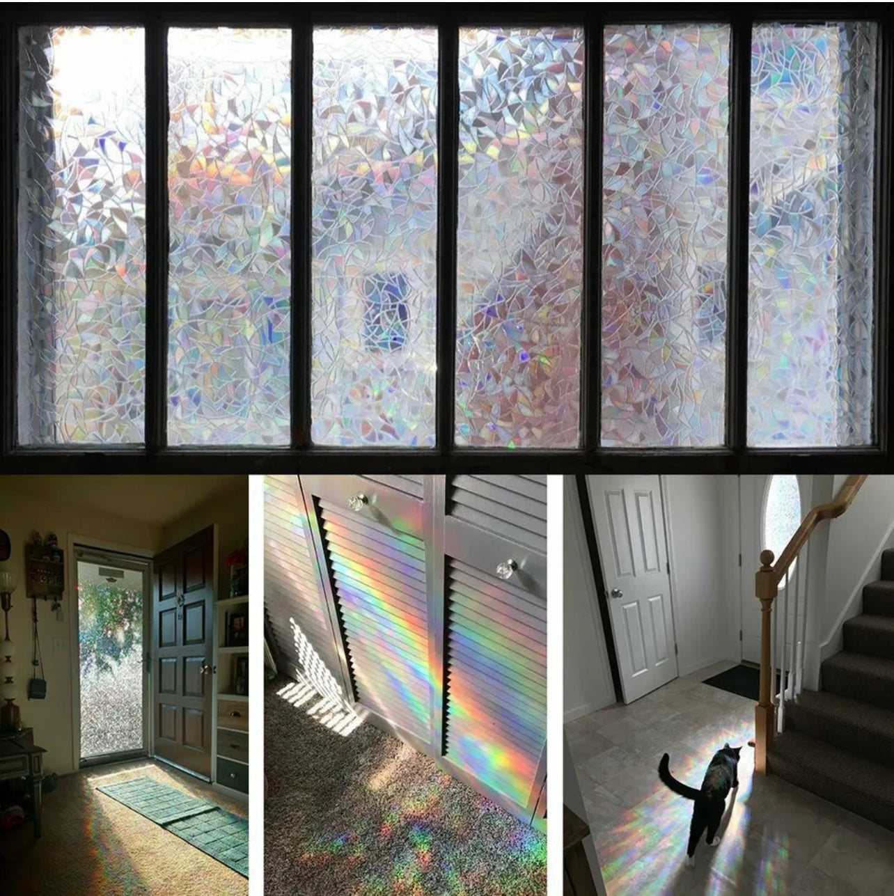 Rainbow Translucent Window Film Print Sticker Cling Stained Glass UV Block Gift