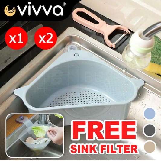 Triangle Sink Kitchen Storage Drain Basket Rack Shelf Holder Strainer Organizer +free filter bag