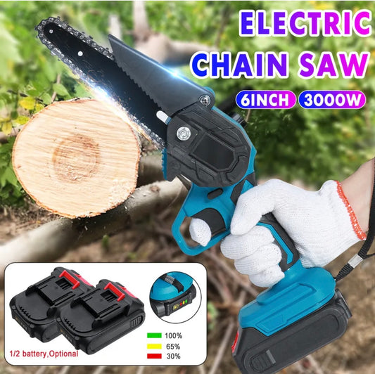 3000W 6'' Cordless Electric Chainsaw Battery-Powered Wood Saw Cutter Garden AU