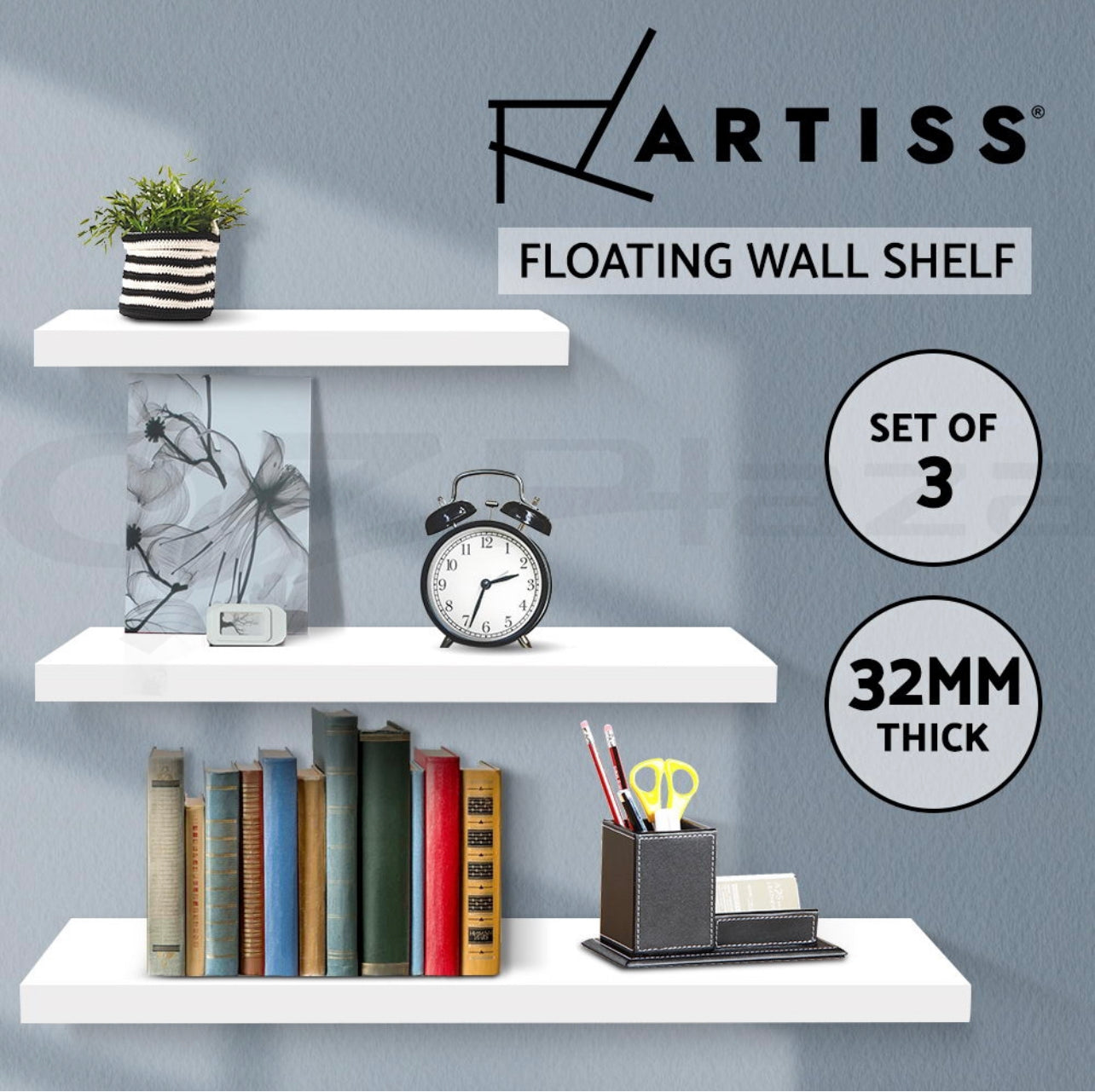 Artiss 3pcs Floating Wall Shelf Set DIY Mount Storage Book Display Rack Wooden