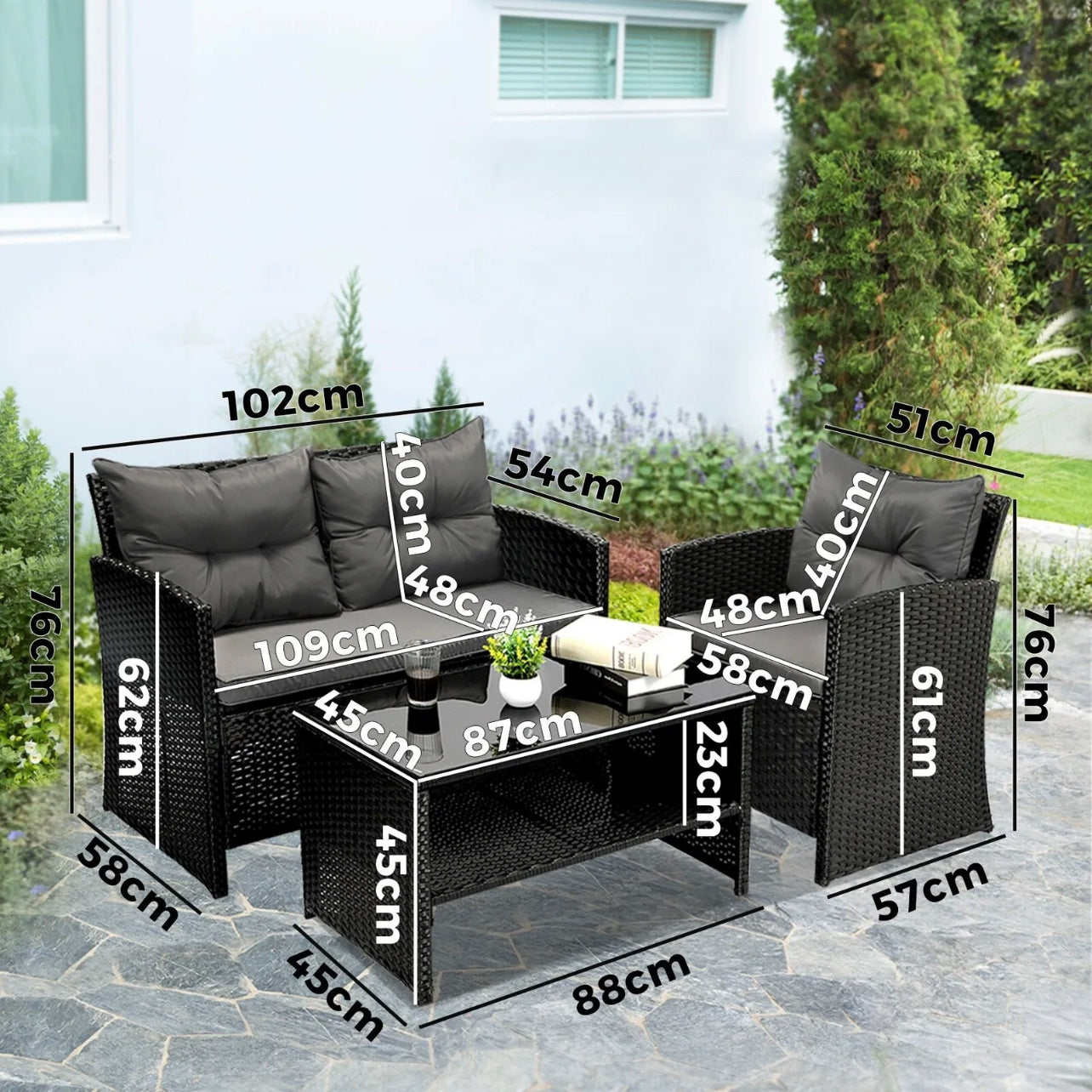 Gardeon 4 PCS Outdoor Furniture Setting Lounge Dining Set Wicker Garden Patio