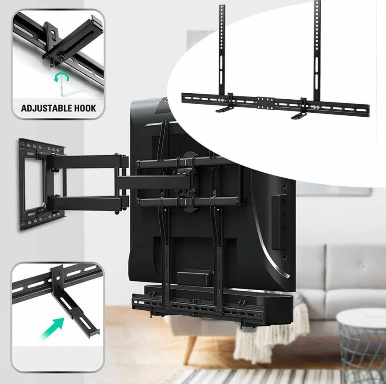 Adjustable TV Wall Bracket Soundbar Mount Holder Sound Bar Speaker Rack Universa