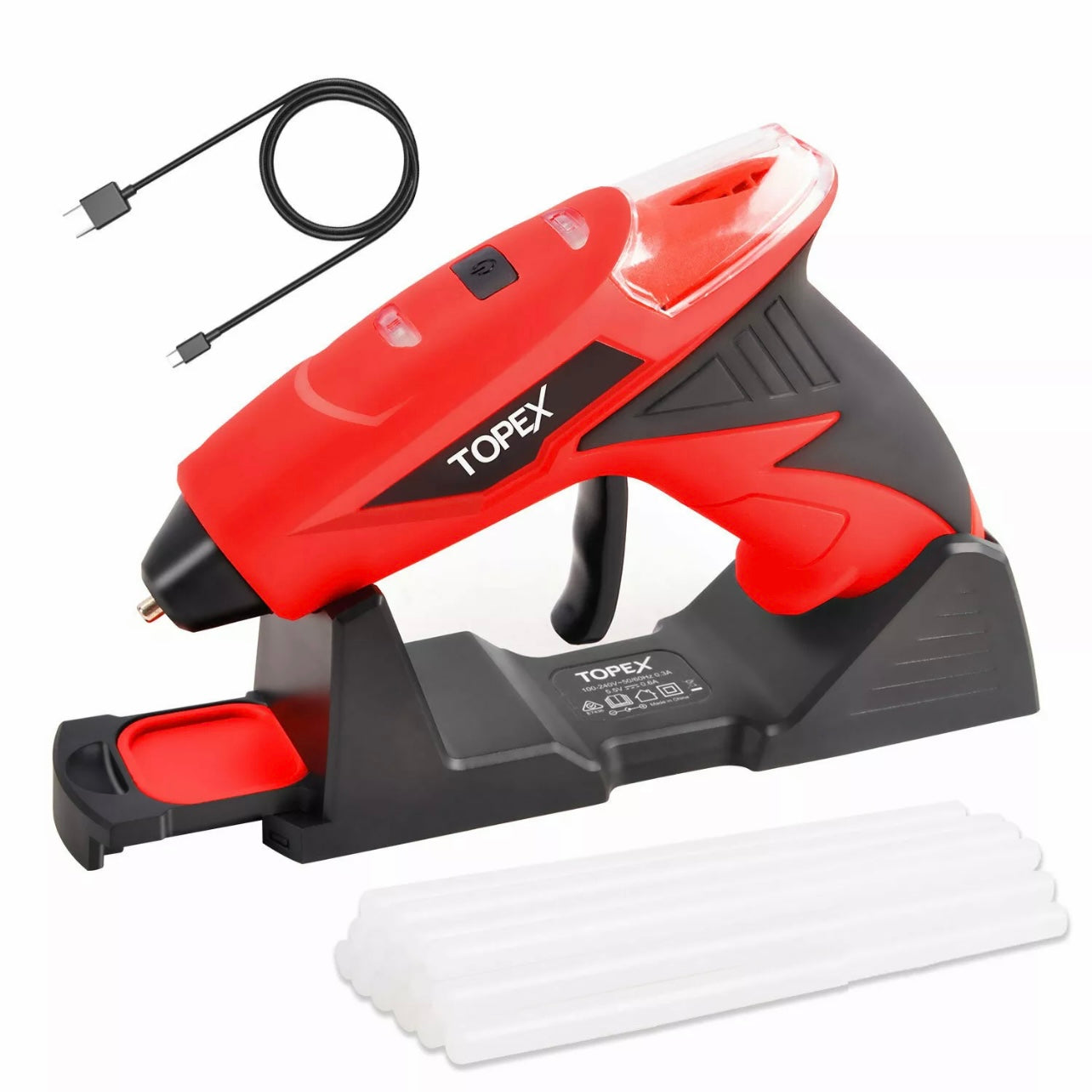 TOPEX 4V Cordless Hot Melt Glue Gun w/ 15Pcs Premium Glue Sticks Lithium Power