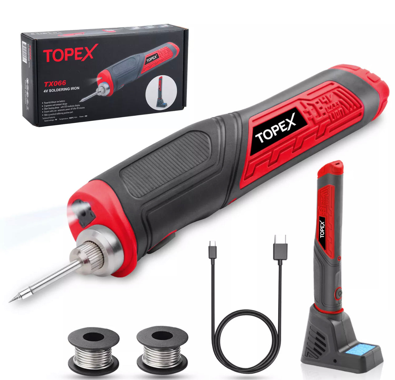 TOPEX 8W 4V Max Cordless Soldering Iron Rechargeable with Lithium-Ion Battery