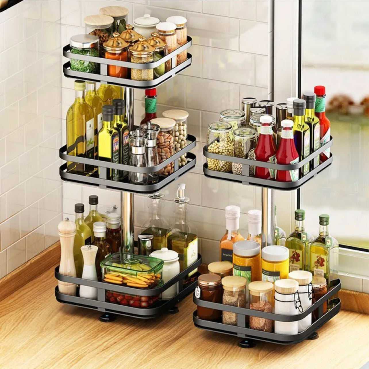 Viviendo Square Rotating Kitchen Storage Spice Organiser Rack Pantry Bathroom