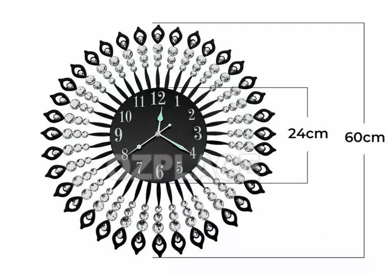 Large Modern 3D Crystal Wall Clock Luxury Art Silent Round Dial Home Decor New