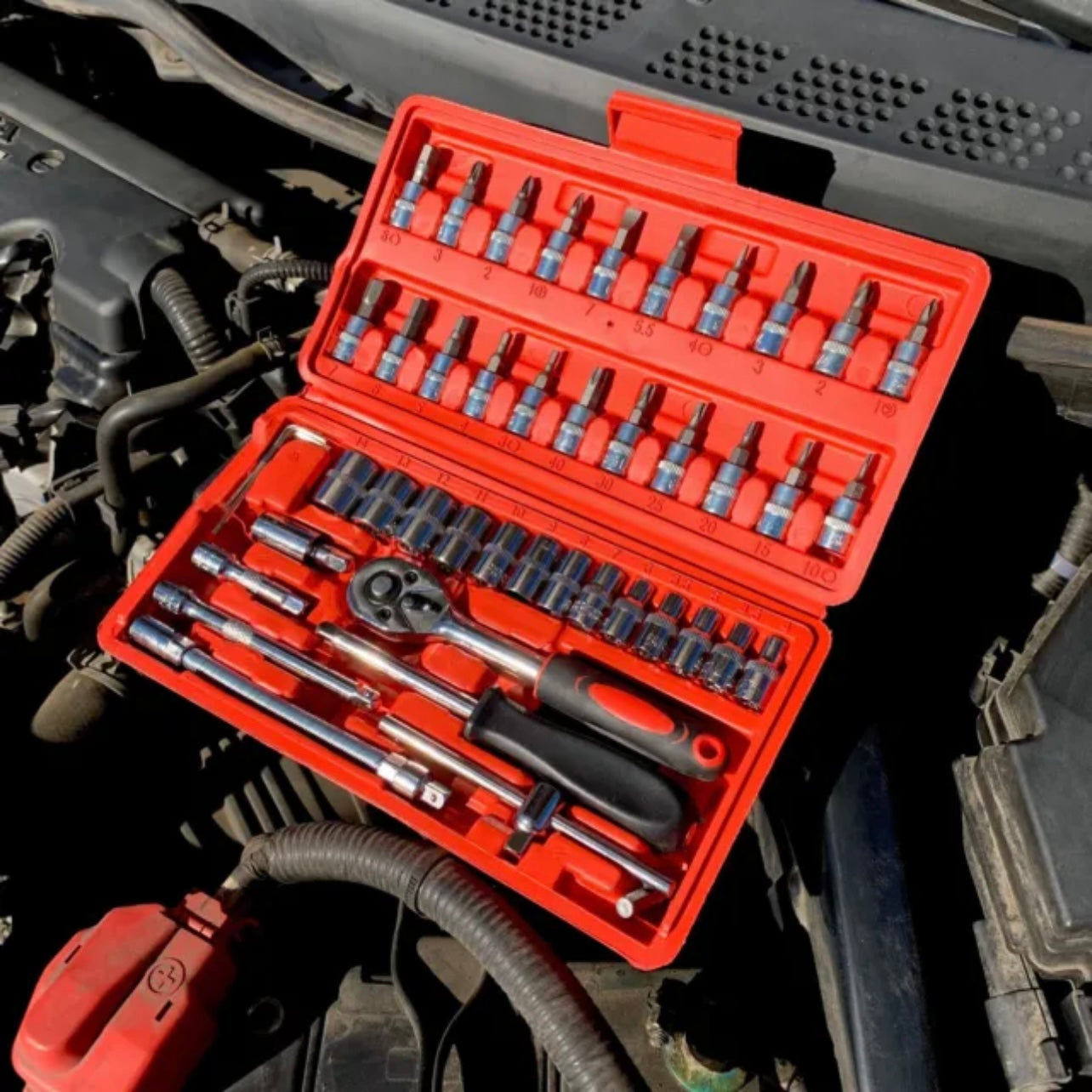 46pcs Socket Wrench Set CRV 1/4" Drive Metric Flexiable Extension Bar Truck Case