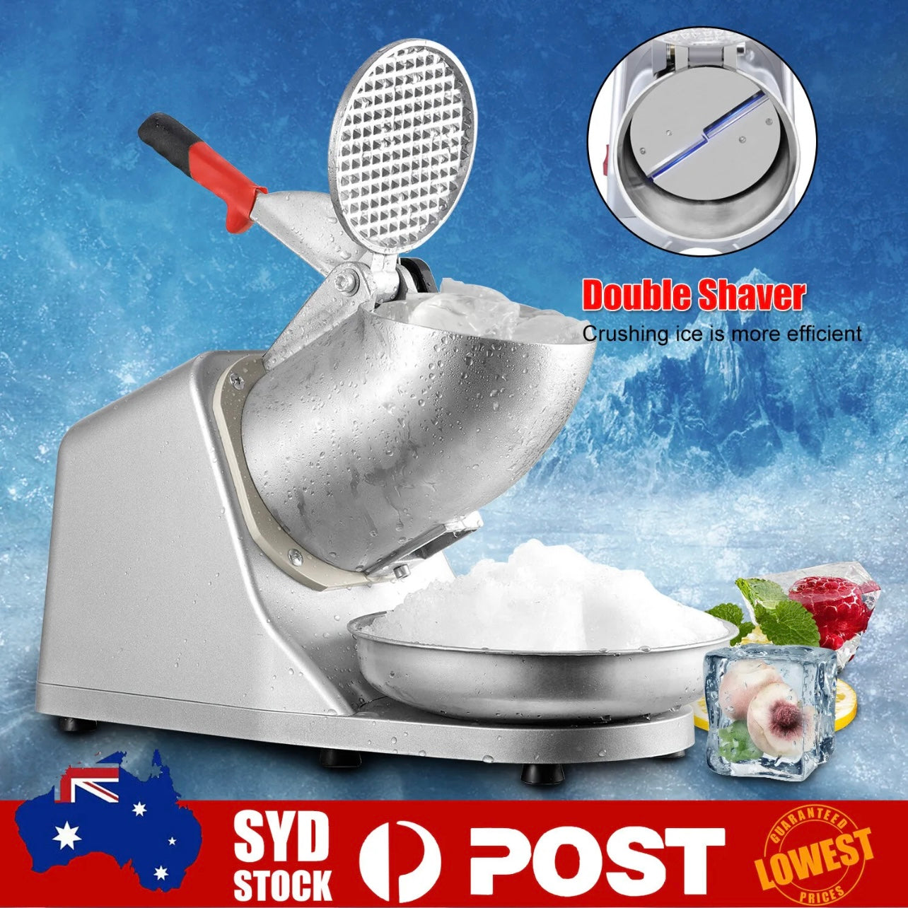 Electric Ice Crusher Shaver Machine Commercial Snow Cone Maker 2200R/min 500W