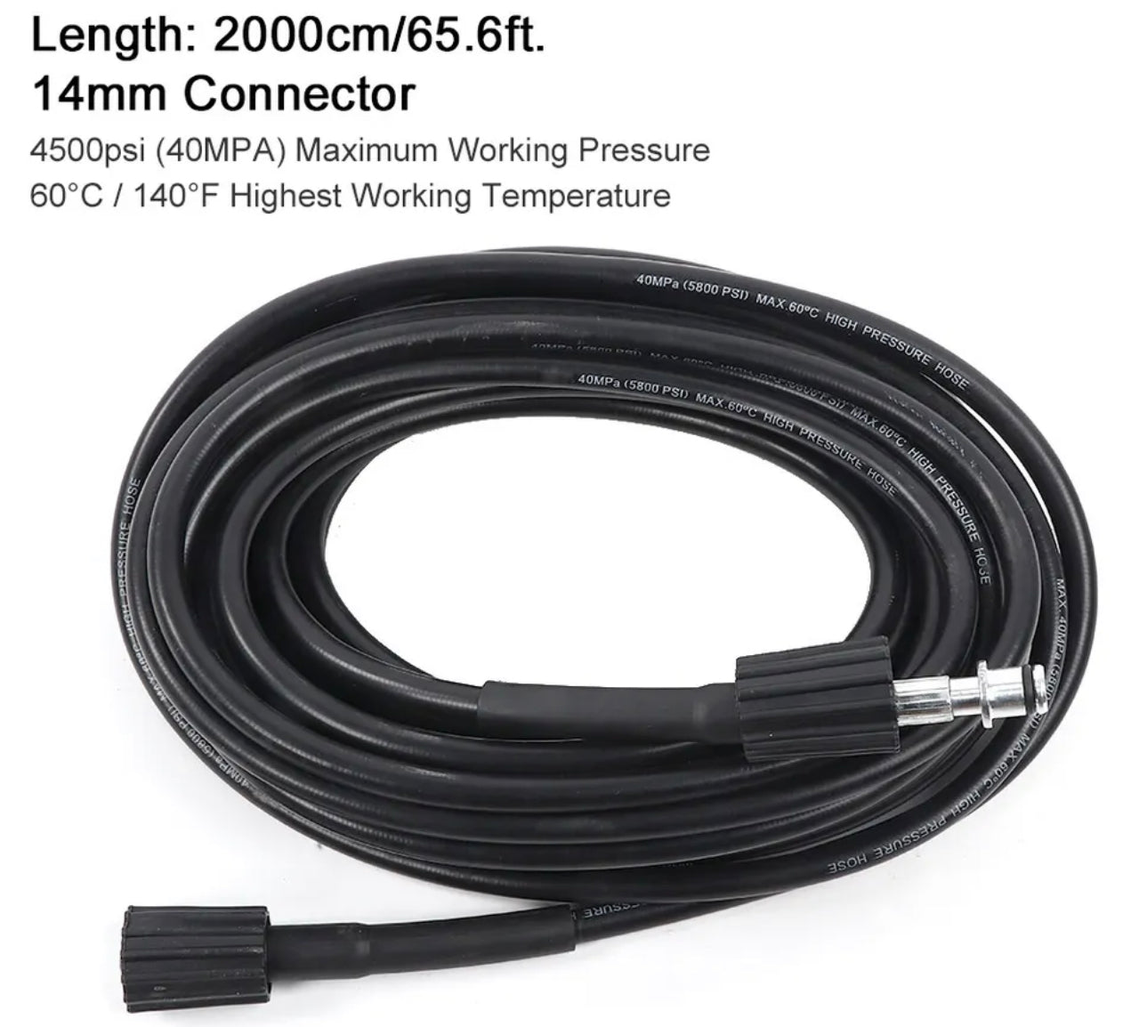 20M High Pressure Washer Hose 14mm Connect Water Cleaner Cleaning Replacing Pipe