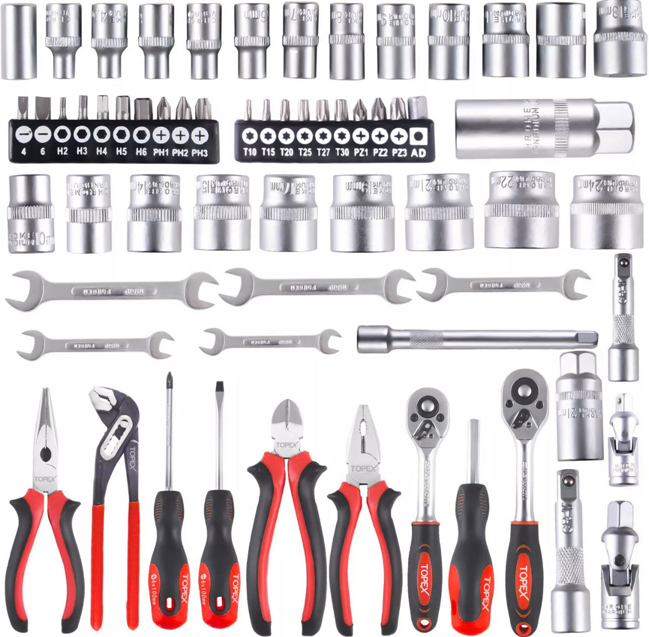 TOPEX 65-Piece Household Hand Tool Set Home Auto Repair Kit Premium Quality