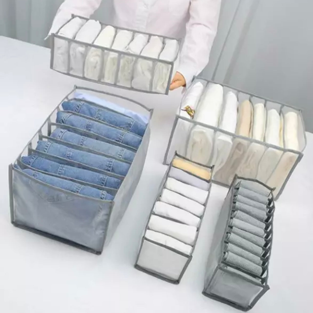 7 Grids Mesh Storage Bag Clothes Jeans Pants Drawer Organizer Boxes Foldable AU