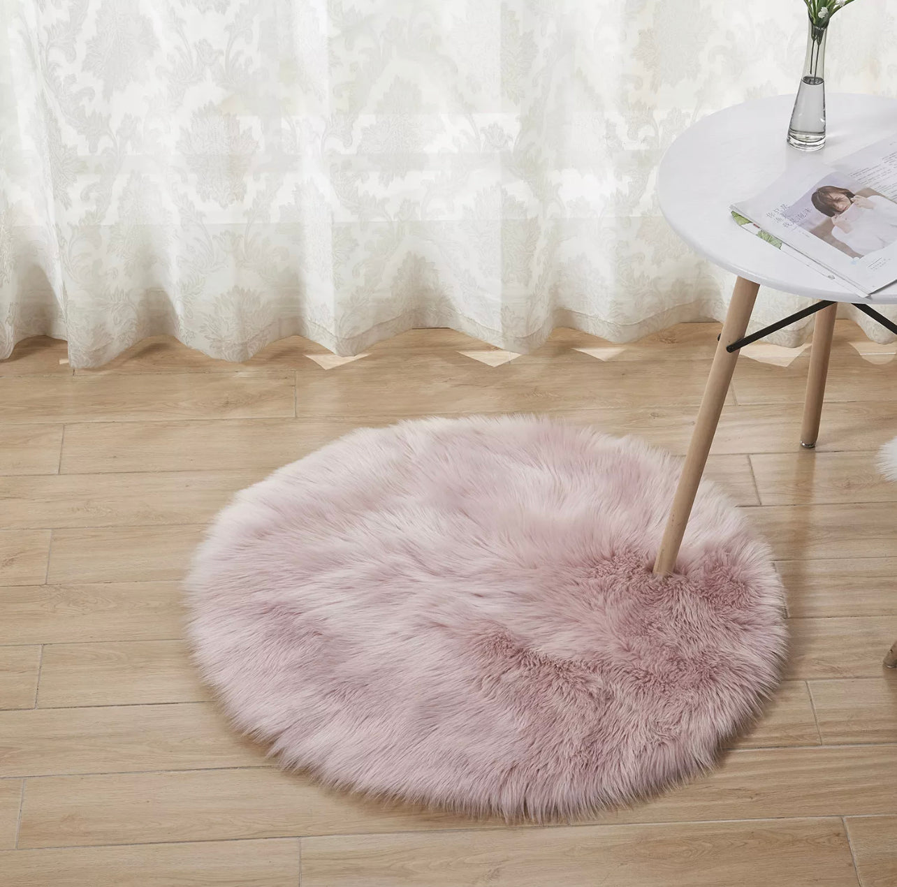 Round Fluffy Rug Shaggy Floor Mat Soft Faux Fur Home Room Bedroom Plush Carpet