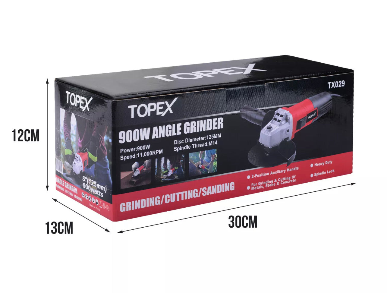 Heavy Duty Topex 900W 125mm 5” Angle Grinder with Side Handle Protection Switch