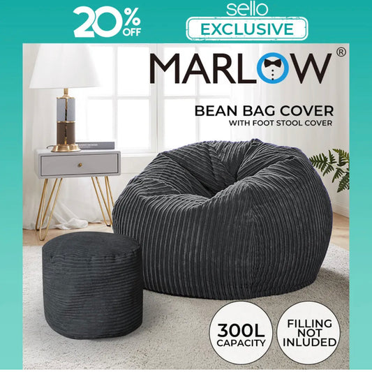 Marlow Bean Bag Chair Cover Home Game Seat Lazy Sofa Cover Large With Foot Stool