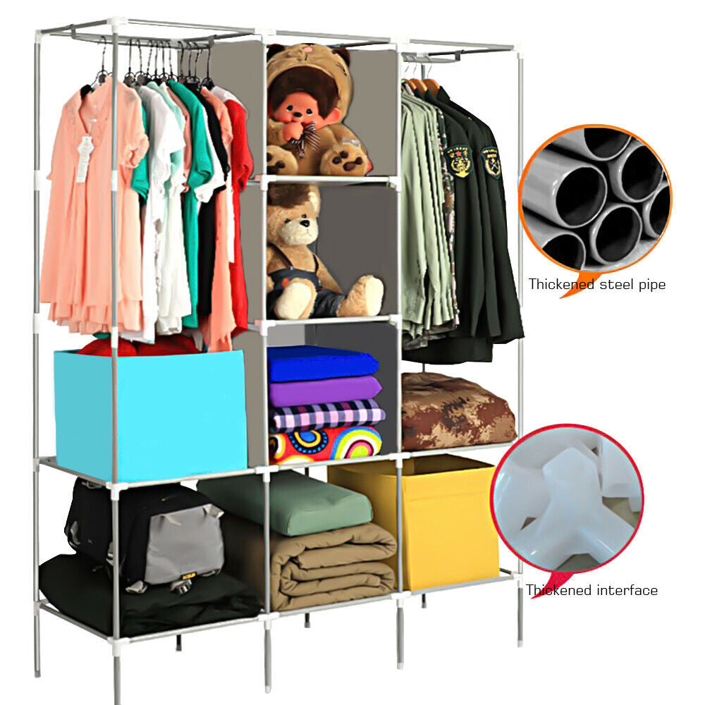 Large Portable Clothes Closet Canvas Wardrobe Storage Organizer with Shelves AU