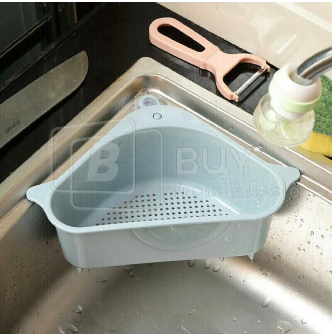 Triangle Sink Kitchen Storage Drain Basket Rack Shelf Holder Strainer Organizer +free filter bag