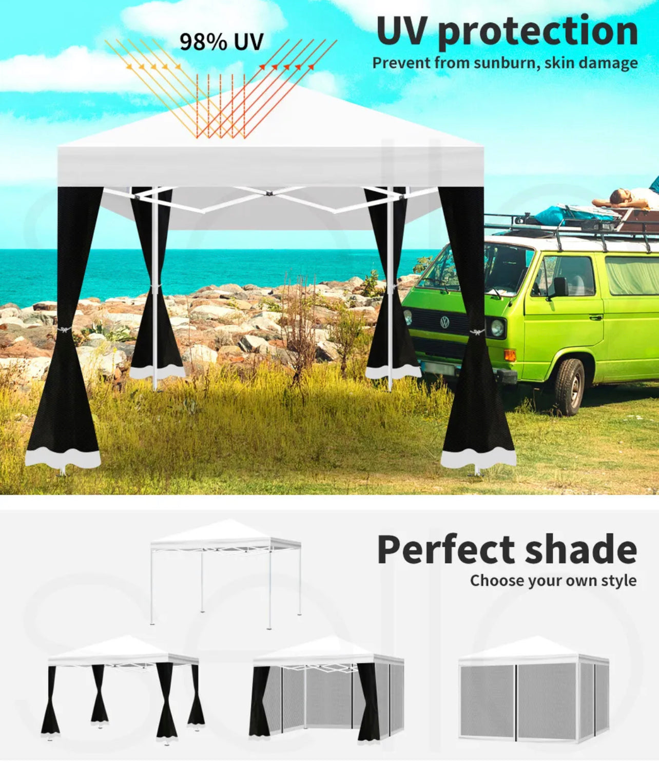 Mountview Gazebo 3x3 Marquee Pop Up Tent Outdoor Canopy Wedding Mesh Side Wall