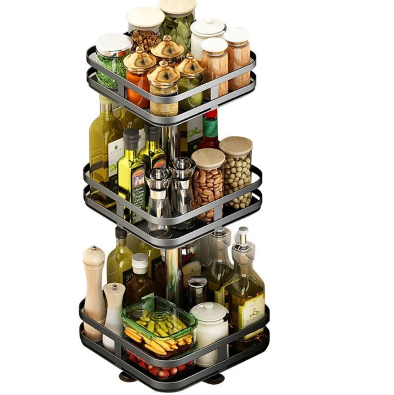 Viviendo Square Rotating Kitchen Storage Spice Organiser Rack Pantry Bathroom