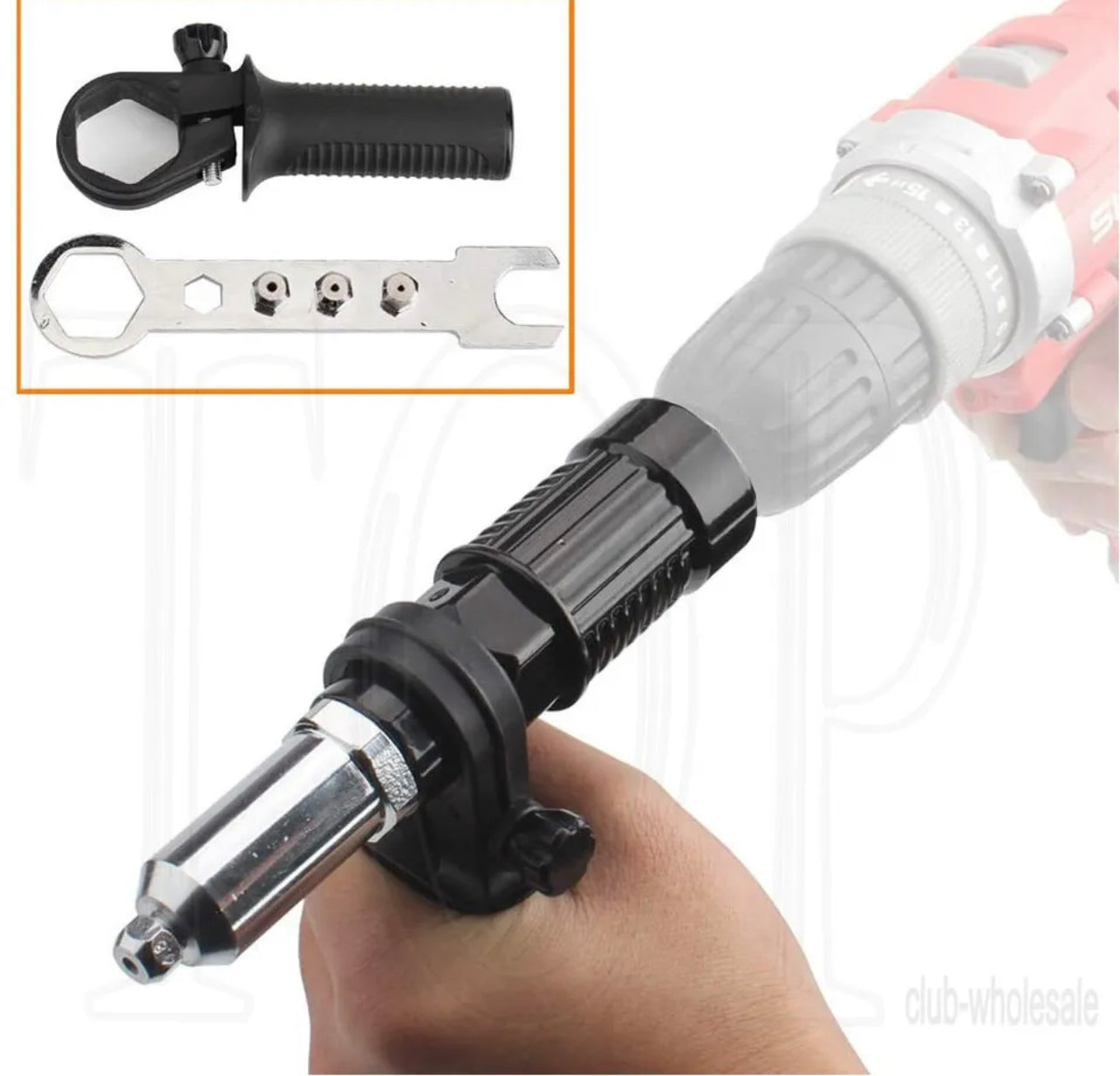 Electric Rivet Pop Gun Adaptor Cordless Drill Nut Riveting Riveter Insert Tool