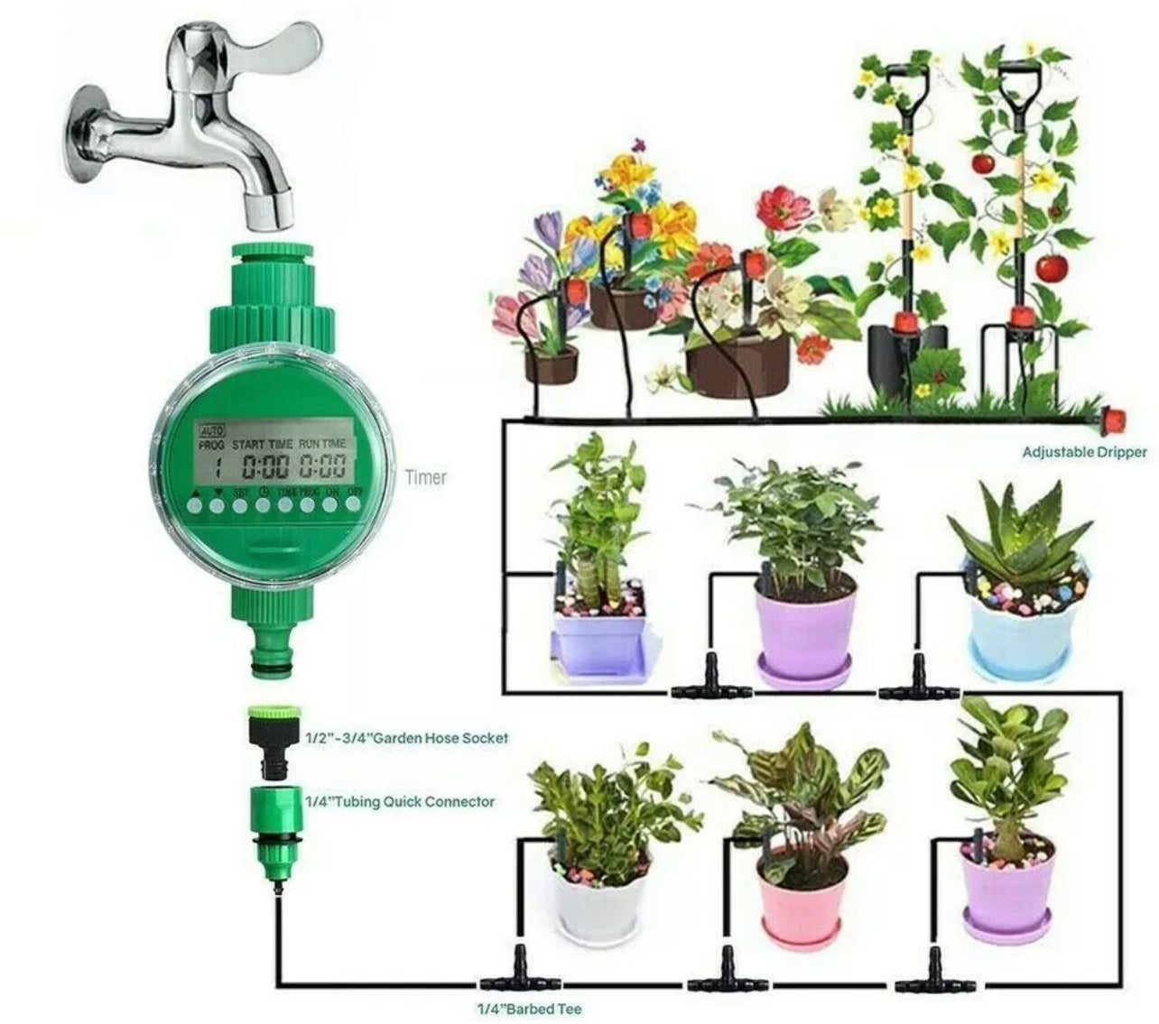 50M Hose Garden Irrigation System with Timer Plant Watering DIY Micro Drip Kits