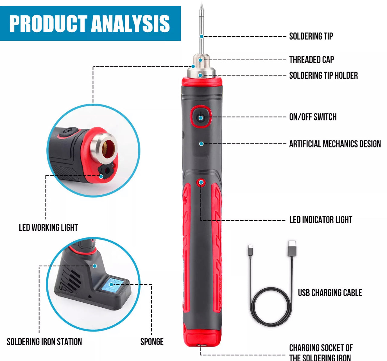 TOPEX 8W 4V Max Cordless Soldering Iron Rechargeable with Lithium-Ion Battery