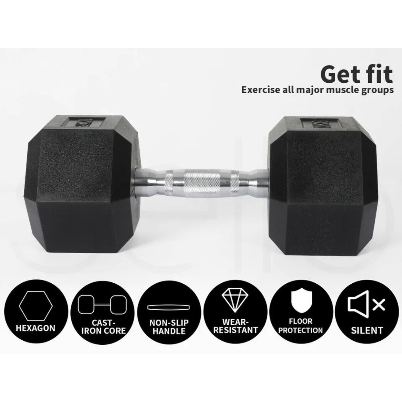 1KG-40KG Rubber Hex Dumbbell Fitness Home Gym Exercise Strength Weight