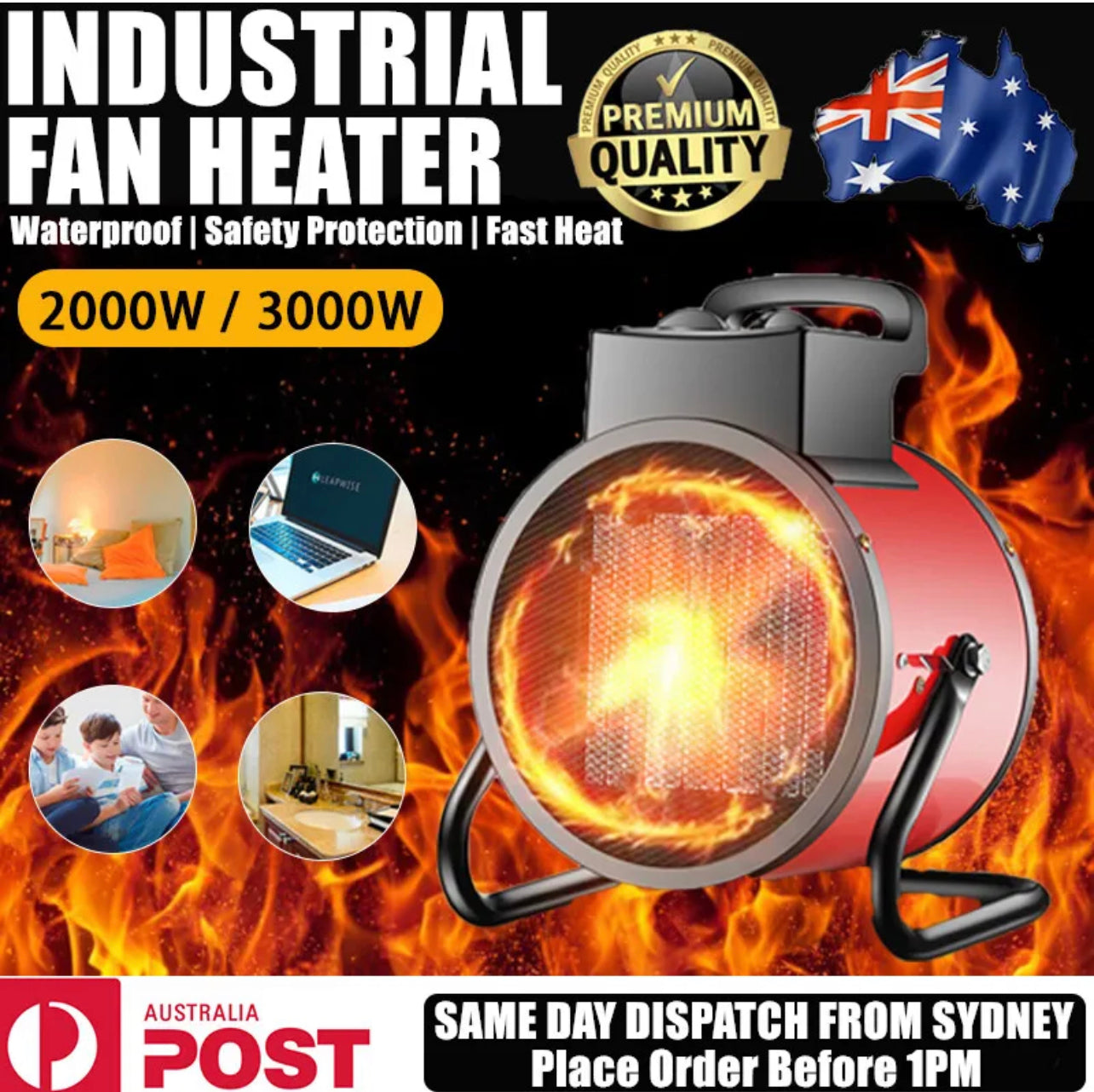 Electric Portable Industrial Fan Heater 3000W Fast Heating Warm Air Blower