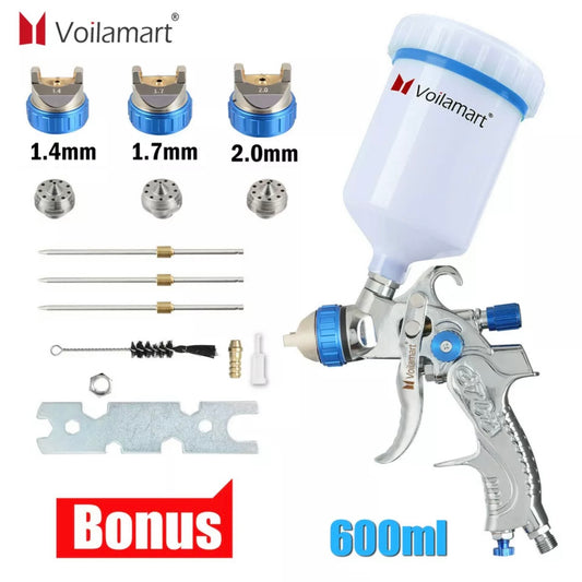 Spray Gun HVLP Gravity Gun Paint Feed Air Spray Gun Kit 3 Nozzle 1.4mm 1.7mm 2mm