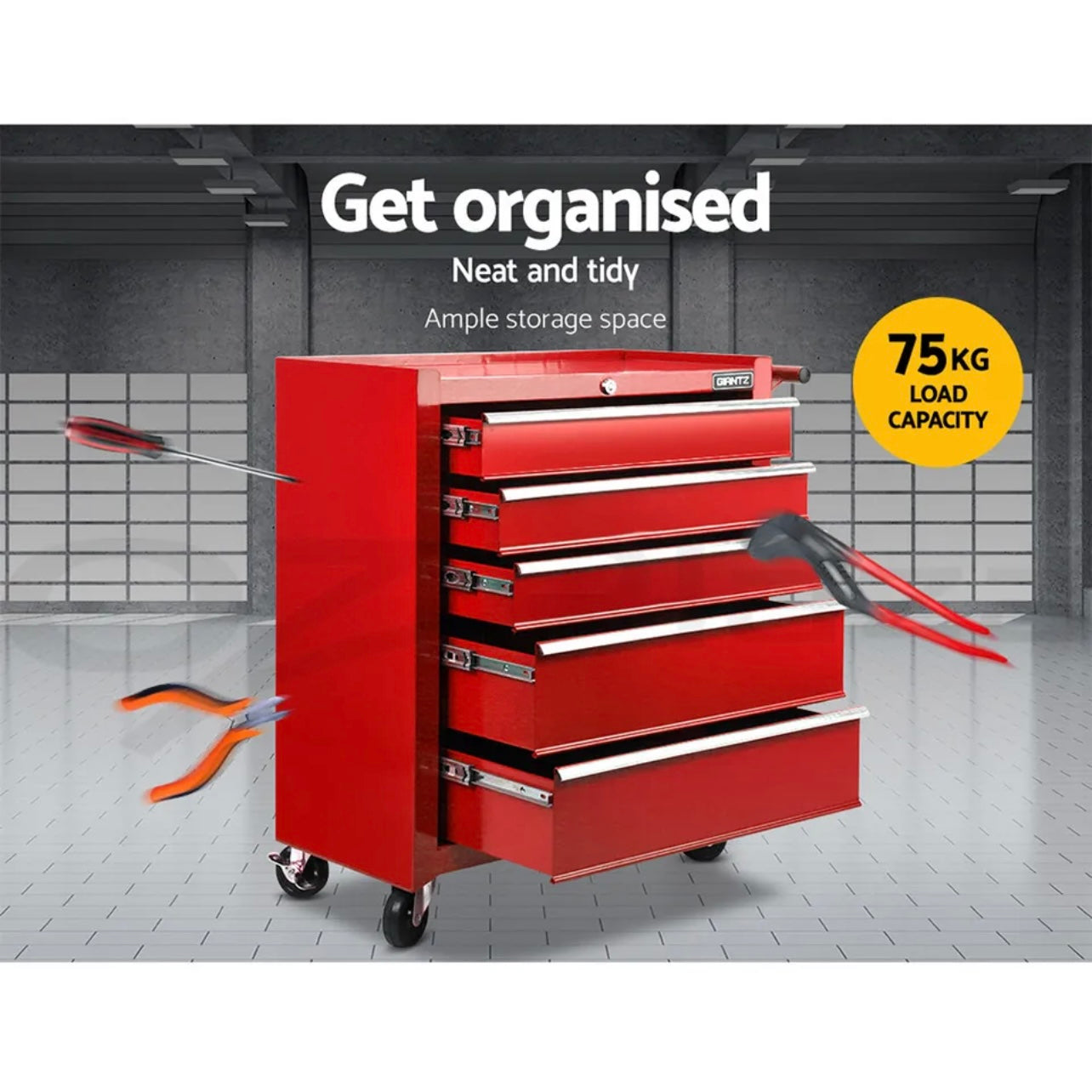 Giantz 5 Drawer Tool Box Cabinet Trolley Chest Garage Storage Organiser Toolbox