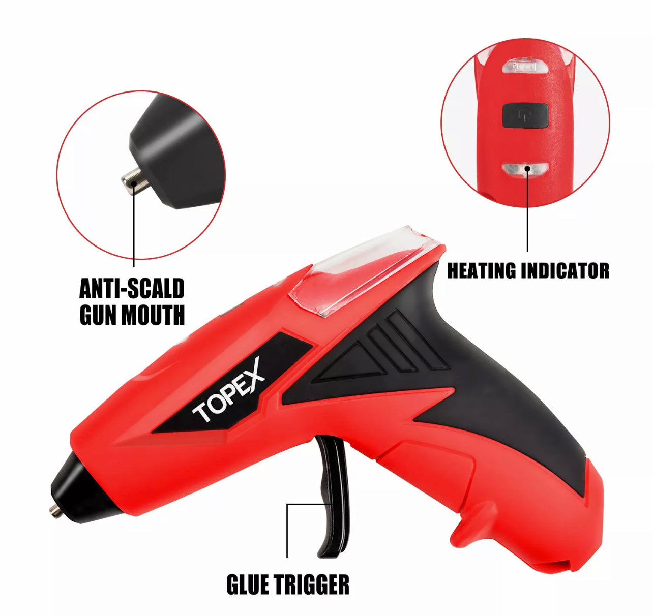 TOPEX 4V Cordless Hot Melt Glue Gun w/ 15Pcs Premium Glue Sticks Lithium Power