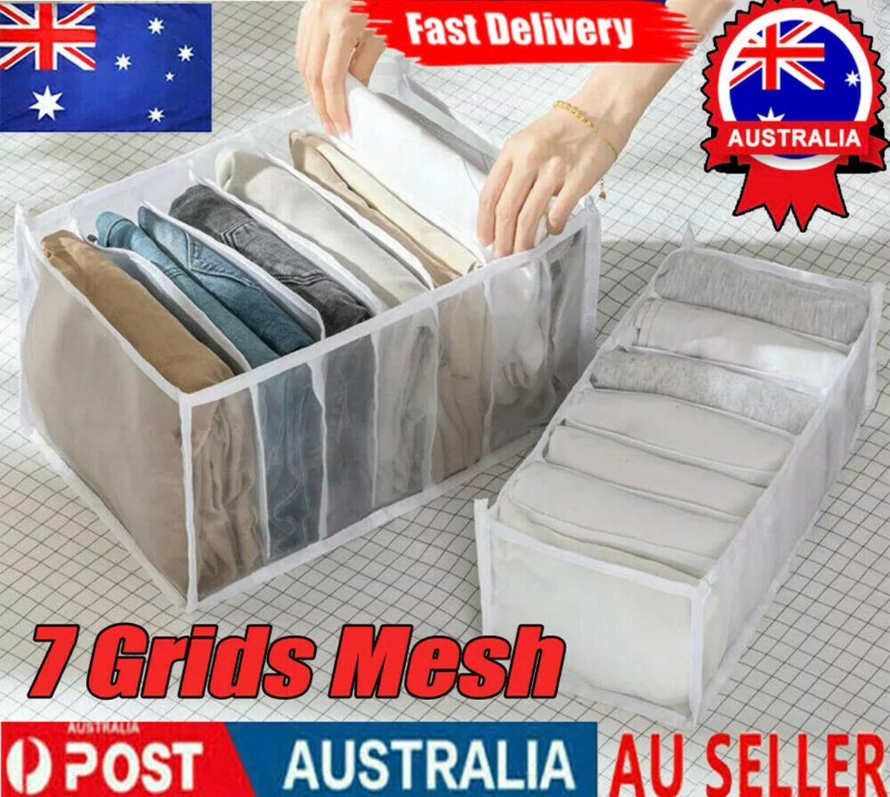 7 Grids Mesh Storage Bag Clothes Jeans Pants Drawer Organizer Boxes Foldable AU