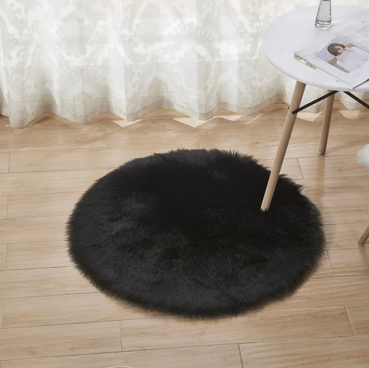 Round Fluffy Rug Shaggy Floor Mat Soft Faux Fur Home Room Bedroom Plush Carpet