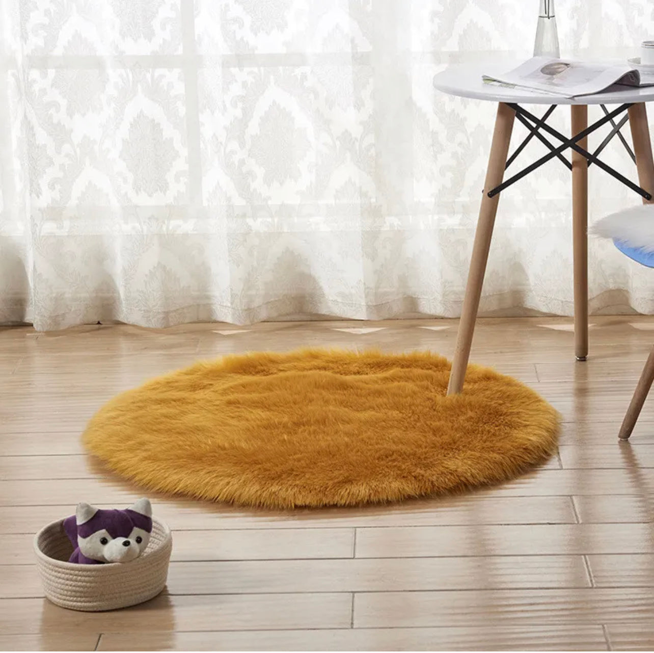 Round Fluffy Rug Shaggy Floor Mat Soft Faux Fur Home Room Bedroom Plush Carpet