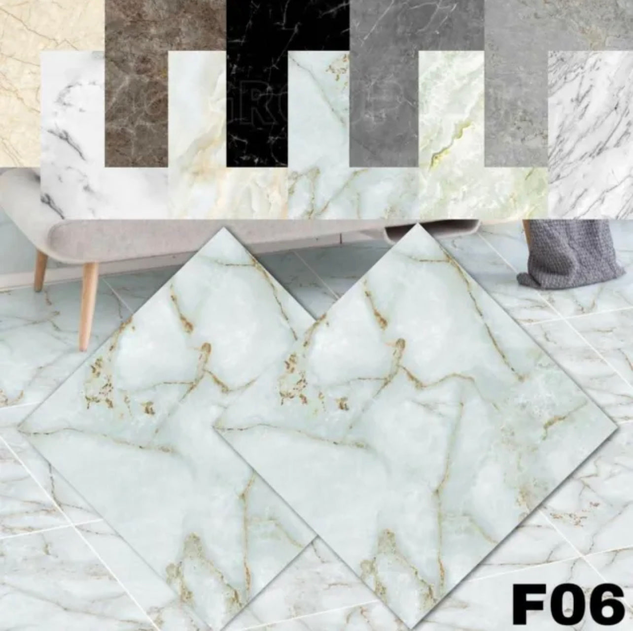 Marble Wall Floor Tile Stickers Waterproof Wallpaper Removable Bathroom Kitchen