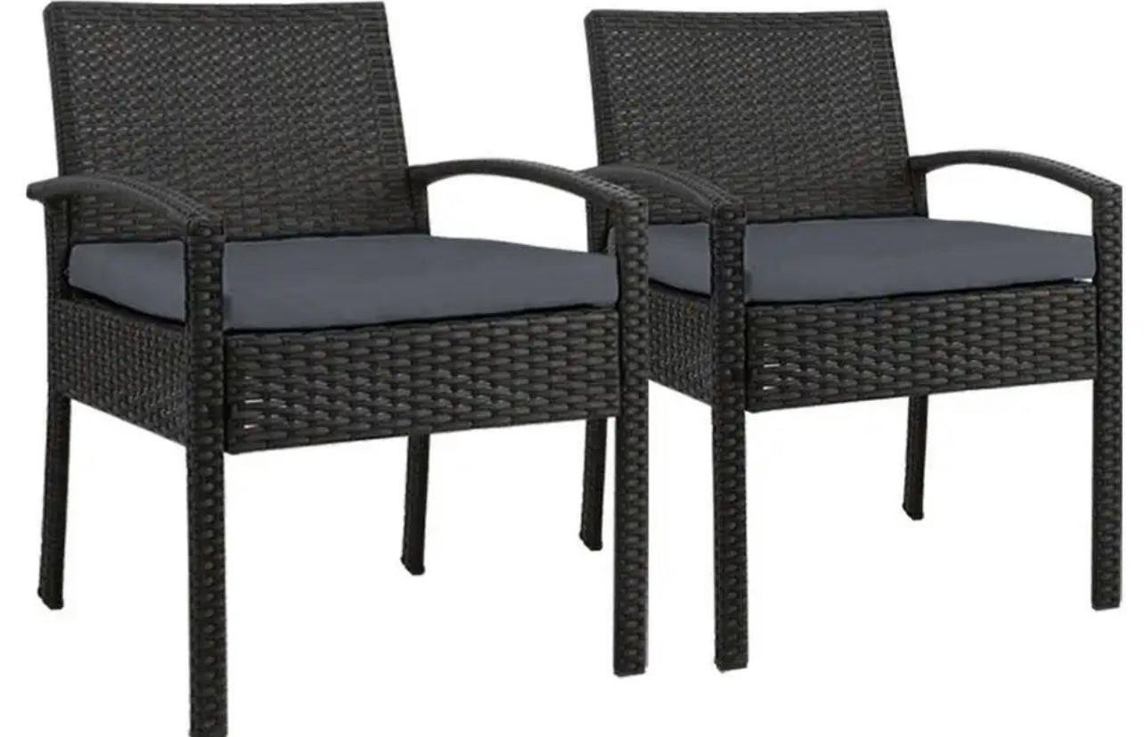 Gardeon Outdoor Furniture Dining Chairs Wicker Garden Patio Cushion Black