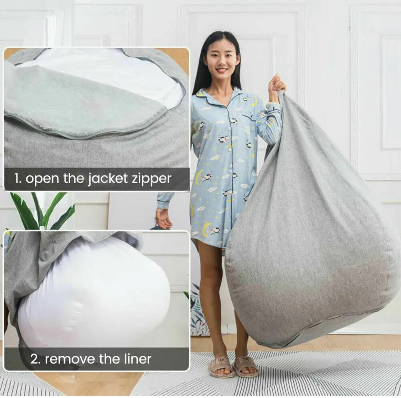 2 Size Large Bean Bag Chair Couch Sofa Cover + inner liner for lean bag Indoor For Adults Lazy Lounger